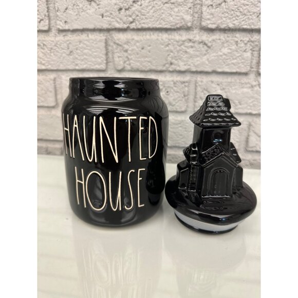 Rae Dunn Halloween "HAUNTED HOUSE" Black Canister House With Lid Topper - Picture 3 of 4